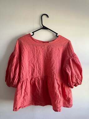 A New Day Puff Sleeve Peplum Blouse Coral Pink Size S